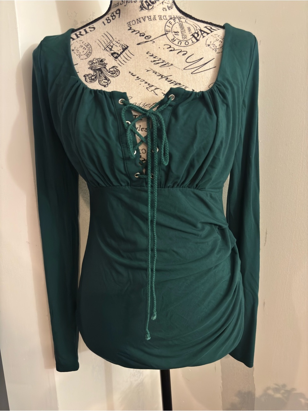 PattyBoutik Deep Teal Lace-Up Long Sleeve Top